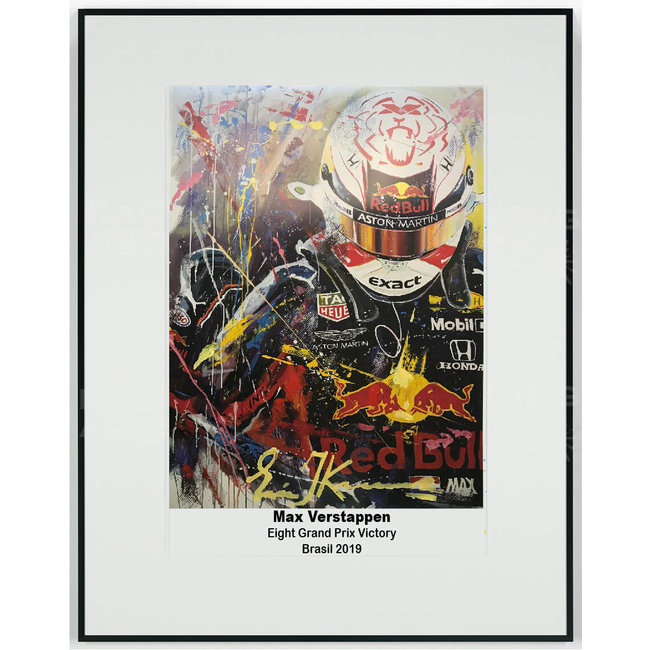 Max Verstappen Litho Print 8th victory Brasil 2019  met lijst