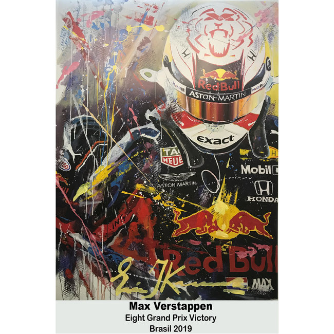 Max Verstappen Litho Print 8th victory Brasil 2019  met lijst