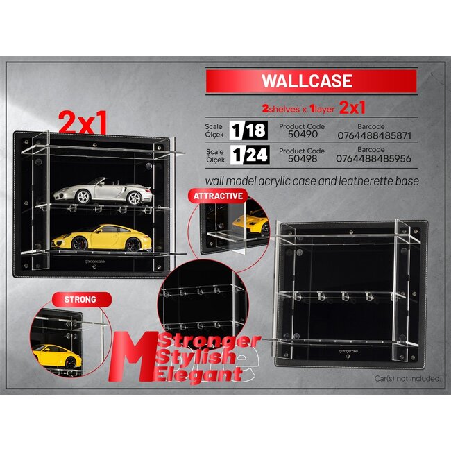 Luxe wandvitrine met leder 2 x 1:24 schaalmodellen