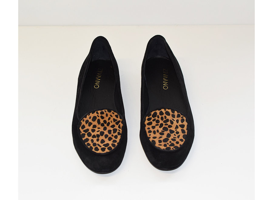 Black loafers metta with leopard print