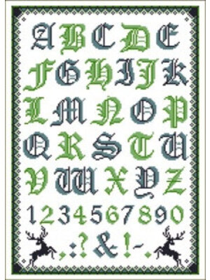 Lindner’s Kreuzstiche Patroon Lindner 007 - Folklore alfabet (blauw/groen)