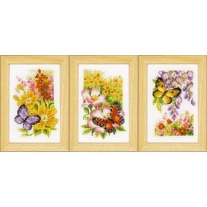 Vervaco Miniatuur kit Vlinders en bloemen set van 3