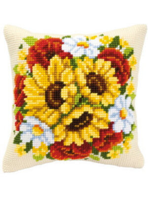 Vervaco Kruissteekkussen kit Zonnebloemen en klaprozen