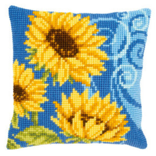 Vervaco Kruissteekkussen kit Zonnebloemen op blauw Vervaco Kruissteekkussen kit Zonnebloemen op blauw