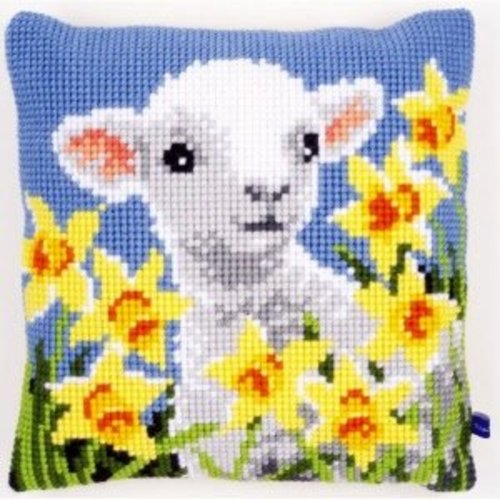 Vervaco Kruissteekkussen kit Lam met narcissen Vervaco Kruissteekkussen kit Lam met narcissen