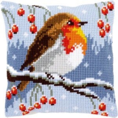 Vervaco Kruissteekkussen kit Roodborstje in de winter Vervaco Kruissteekkussen kit Roodborstje in de winter