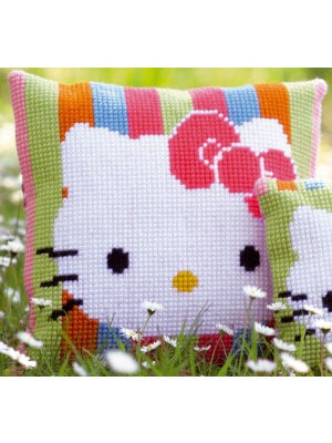 Vervaco Kruissteekkussen kit Hello Kitty gestreept