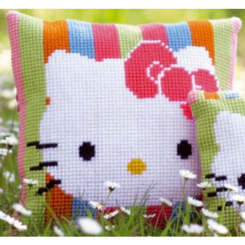 Vervaco Kruissteekkussen kit Hello Kitty gestreept