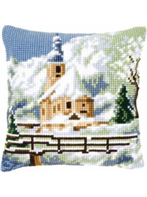 Vervaco Kruissteekkussen kit Kerk in de sneeuw