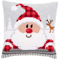 Kruissteekkussen kit Kerstman met geruite muts