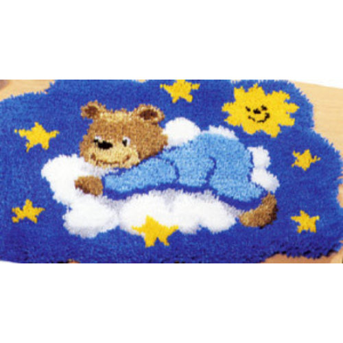 Vervaco Knoopvormtapijt kit Blauw beertje op wolk Vervaco Knoopvormtapijt kit Blauw beertje op wolk