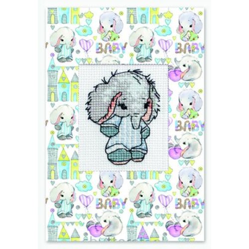 Luca-S Borduurpakket Postcard Baby Elephant Blue - Luca-S