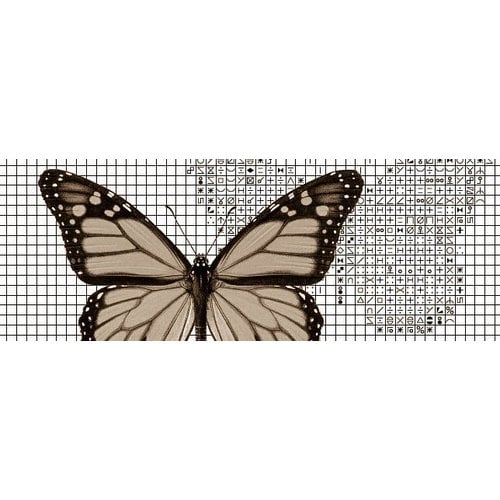 Papilion Borduurpatroon van foto 1 - sepia - 24 x 36 cm