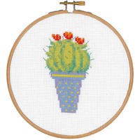 Telpakket kit met borduurring Cactus en rode bloem