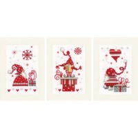 Wenskaart kit Kerstkabouters met cadeaus set van 3