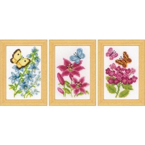 Vervaco Miniatuur kit Bloemen en vlinders set van 3