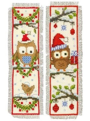Vervaco Bladwijzer kit Uiltjes met kerstmuts set van 2