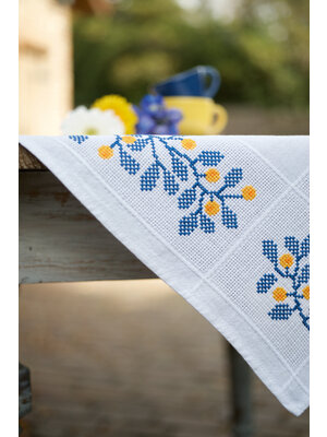 Vervaco Aida tafelkleed kit Blauwe ranken Vervaco Aida tafelkleed kit Blauwe ranken