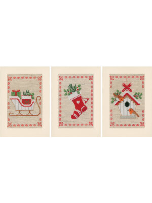 Vervaco Official Wenskaart kit Kerstmotiefjes set van 3 Vervaco Official Wenskaart kit Kerstmotiefjes set van 3