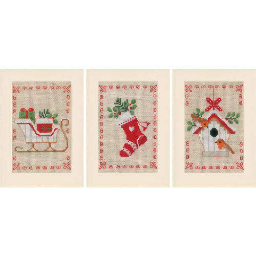 Vervaco Wenskaart kit Kerstmotiefjes set van 3 Vervaco Wenskaart kit Kerstmotiefjes set van 3