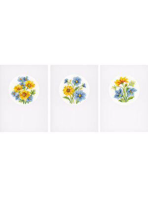 Vervaco Official Wenskaart kit Gele en blauwe bloempjes set van 3 Vervaco Official Wenskaart kit Gele en blauwe bloempjes set van 3
