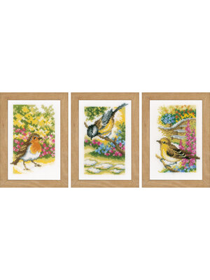 Vervaco Official Miniatuur kit Vogels in tuin set van 3