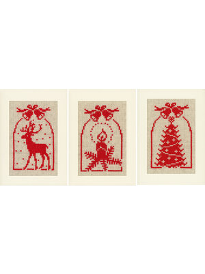 Vervaco Wenskaart kit Hert, kaars en kerstboom set van 3