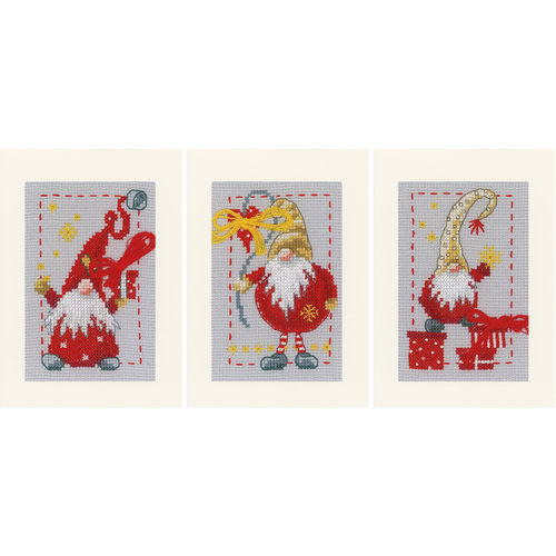 Vervaco Wenskaart kit Kerstkabouters set van 3 Vervaco Wenskaart kit Kerstkabouters set van 3