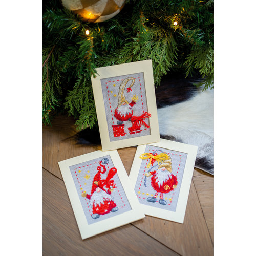 Vervaco Wenskaart kit Kerstkabouters set van 3