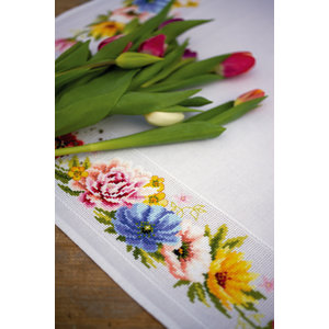 Vervaco Aida tafelkleed kit Kleurige bloemen