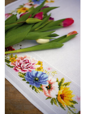 Vervaco Aida tafelkleed kit Kleurige bloemen Vervaco Aida tafelkleed kit Kleurige bloemen