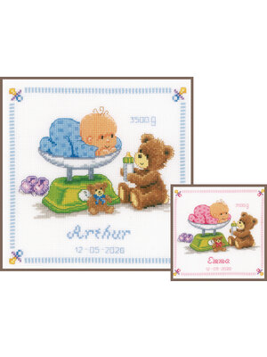 Vervaco Telpakket kit Baby in weegschaal met beer