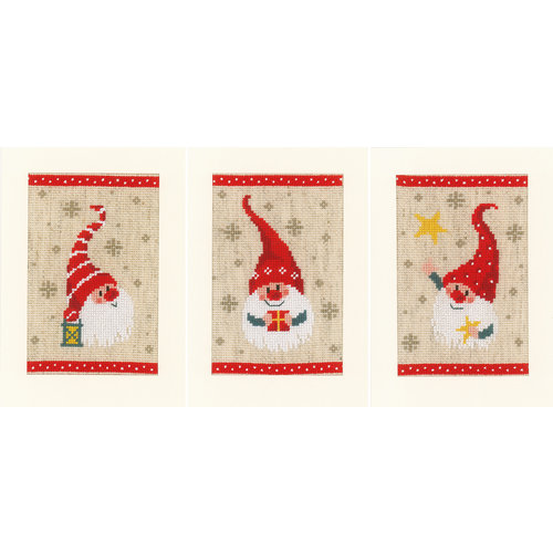 Vervaco Wenskaart kit Kerstkabouters set van 3 Vervaco Wenskaart kit Kerstkabouters set van 3