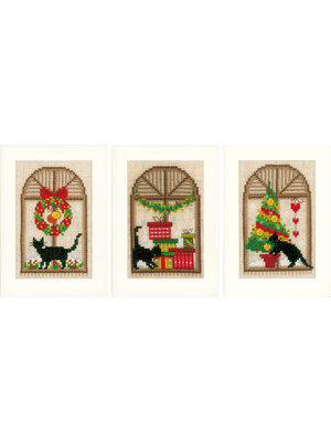 Vervaco Wenskaart kit Kerstsfeer set van 3 Vervaco Wenskaart kit Kerstsfeer set van 3