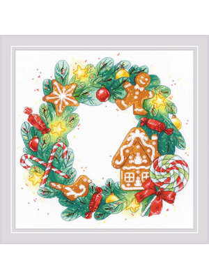 RIOLISf Borduurpakket Gingerbread Wreath - RIOLIS RIOLISf Borduurpakket Gingerbread Wreath - RIOLIS
