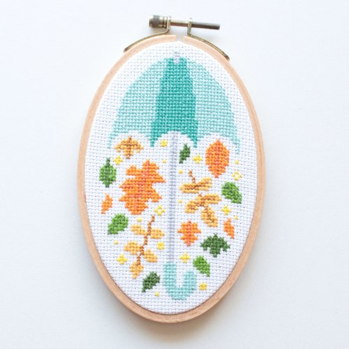 Stitchonomy Borduurpakket Ovaal Paraplu en Blaadjes - Stitchonomy Stitchonomy Borduurpakket Ovaal Paraplu en Blaadjes - Stitchonomy