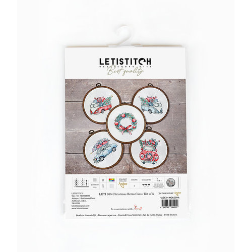 Leti Stitch Cross stitch kit Christmas Retro Cars / Kit of 5 - Leti Stitch