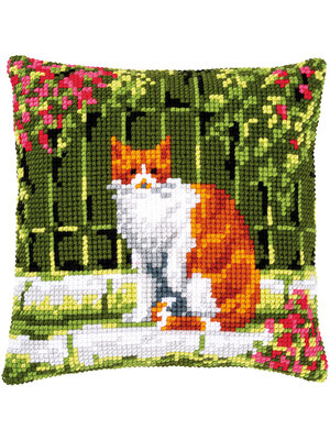 Vervaco Kruissteekkussen kit Poes tussen bloemen Vervaco Kruissteekkussen kit Poes tussen bloemen