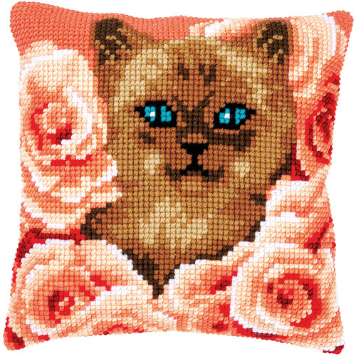 Vervaco Kruissteekkussen kit Kitten tussen rozen Vervaco Kruissteekkussen kit Kitten tussen rozen