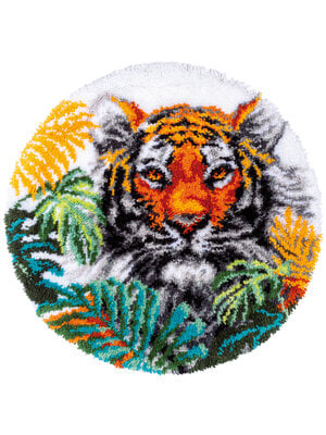 Vervaco Official Knoopvormtapijt kit Tijger met jungle bladeren Vervaco Official Knoopvormtapijt kit Tijger met jungle bladeren