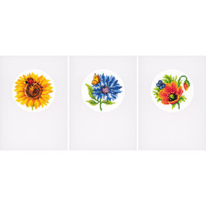 Vervaco Wenskaart kit Zomerbloemen set van 3