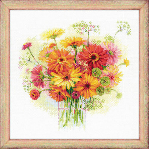 RIOLIS Borduurpakket Watercolour Gerberas - RIOLIS RIOLIS Borduurpakket Watercolour Gerberas - RIOLIS