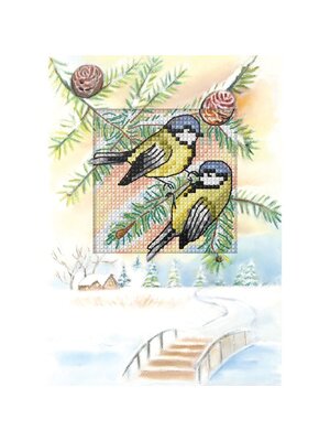 Orchidea Kerstkaart Gele Vogels  met Dennenappels