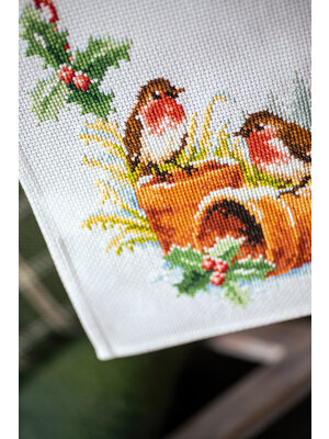 Vervaco Pearlaida loper kit Roodborstjes in de winter Vervaco Pearlaida loper kit Roodborstjes in de winter