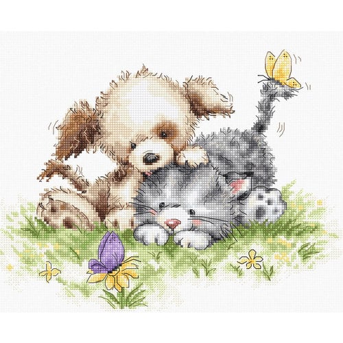 Luca-S Borduurpakket Dog and Cat with Butterfly - Luca-S