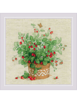 RIOLIS Borduurpakket Strawberries in a Pot - RIOLIS RIOLIS Borduurpakket Strawberries in a Pot - RIOLIS