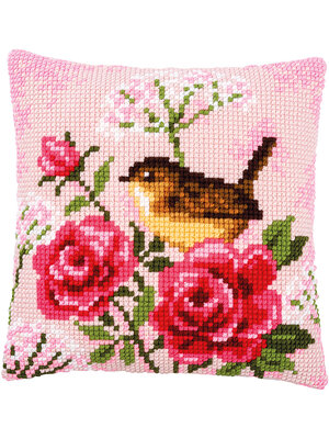 Vervaco Kruissteekkussen kit Vogel tussen rozen