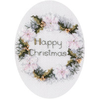 Borduurpakket Christmas Card - Golden Wreath - Derwentwater Designs