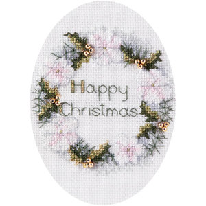 Bothy Threads Borduurpakket Christmas Card - Golden Wreath - Derwentwater Designs