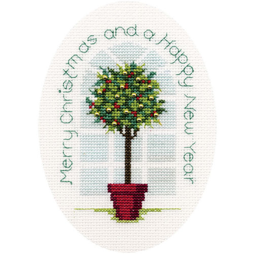 Bothy Threads Borduurpakket Christmas Card - Holly Tree  - Derwentwater Designs